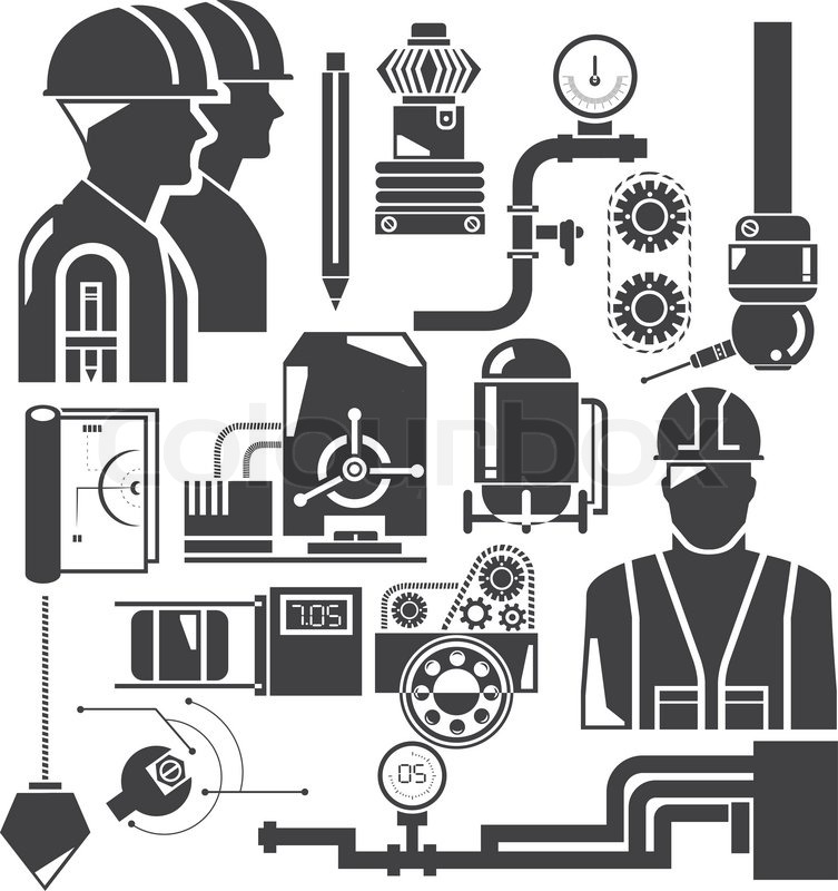 753x800 Silhouette Engineering Set Stock Vector Colourbox