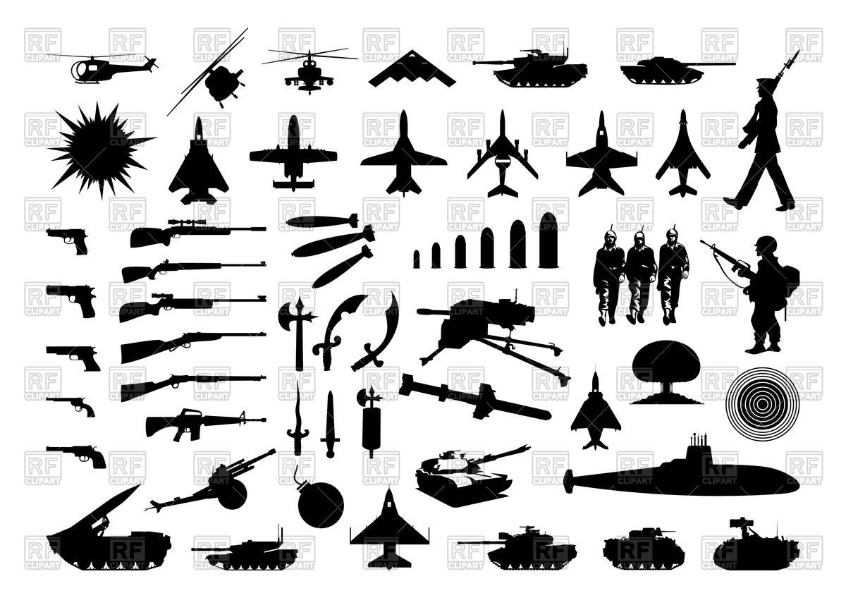 1200x848 Silhouettes Of Various Weapon And Engineering Vector Image