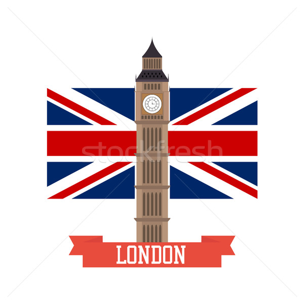 600x600 London Concept. Big Ben Flat Design With England Flag Vector