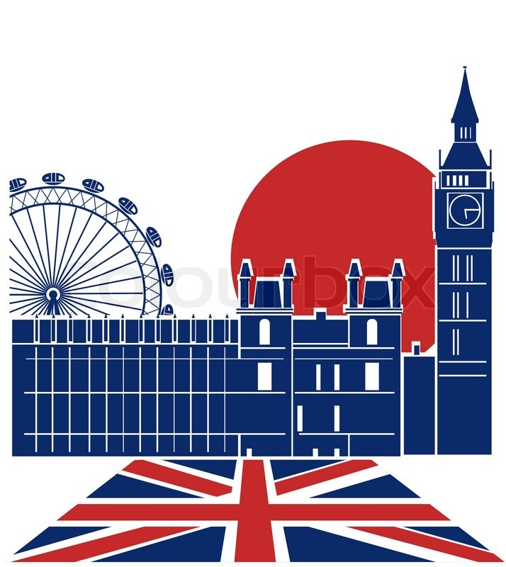 714x800 London Landmark.vector Color Background With England Flag Stock
