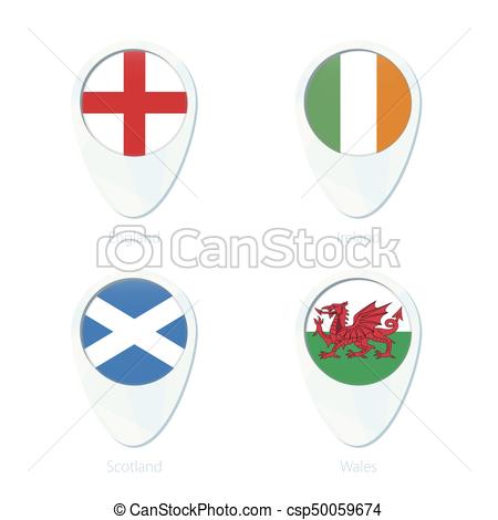 450x470 England, Ireland, Scotland, Wales Flag Location Map Pin Icon