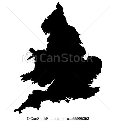 450x470 England Map Vector Outline. Black Silhouette Isolated On White