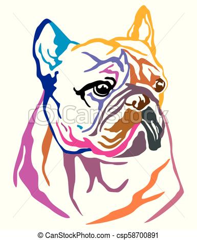 385x470 Colorful Decorative Portrait Of Dog French Bulldog Vector