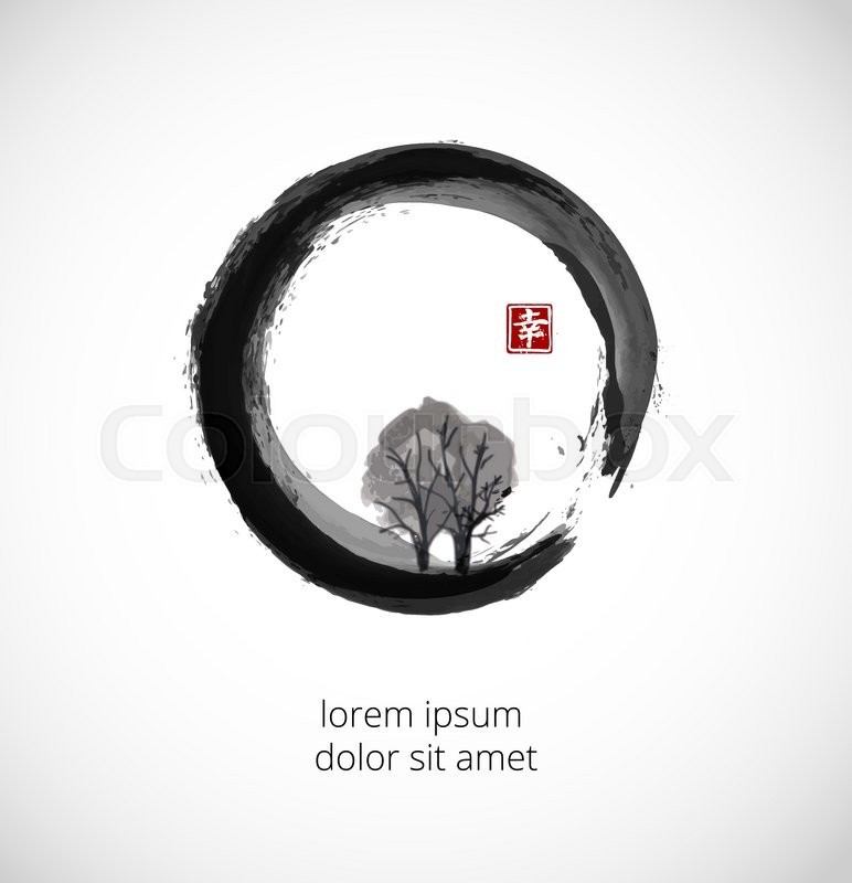 772x800 Tree In Black Enso Zen Circle On White Background. Traditional