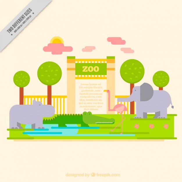 626x626 Zoo Background Of Entrance With Animals In Flat Design Vector