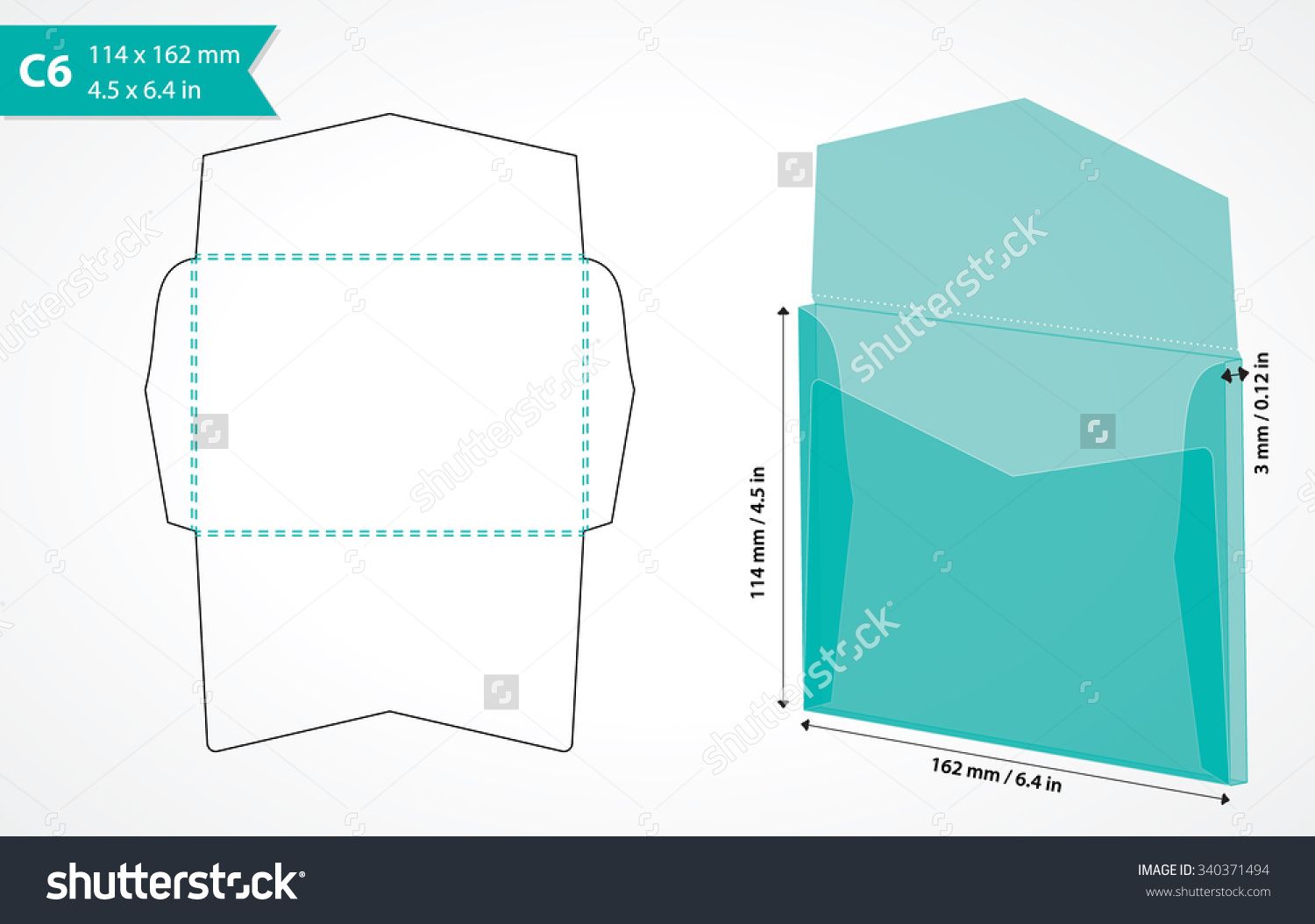 1500x1054 C6 Envelope Template Vector. Die Cut Envelope Mockup. Paper Craft