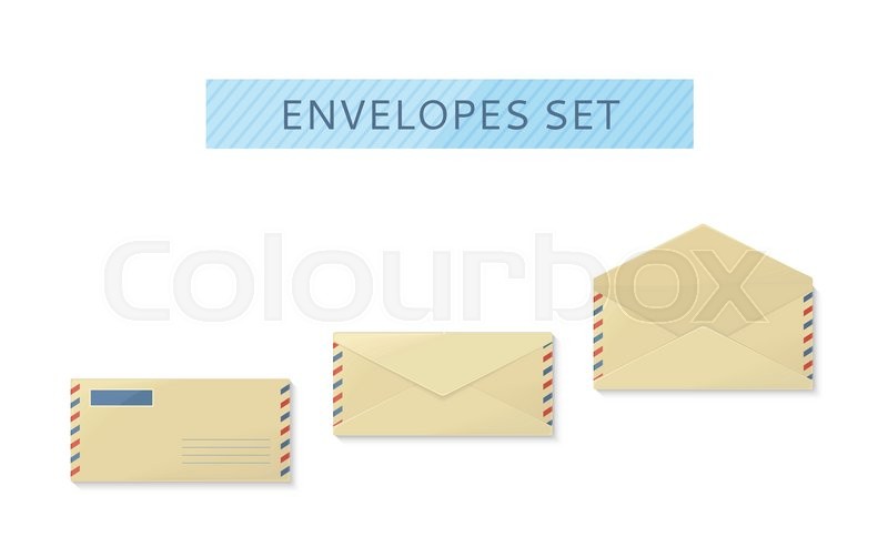800x502 Envelope Set Open And Close Design Flat. Letter Mail Template