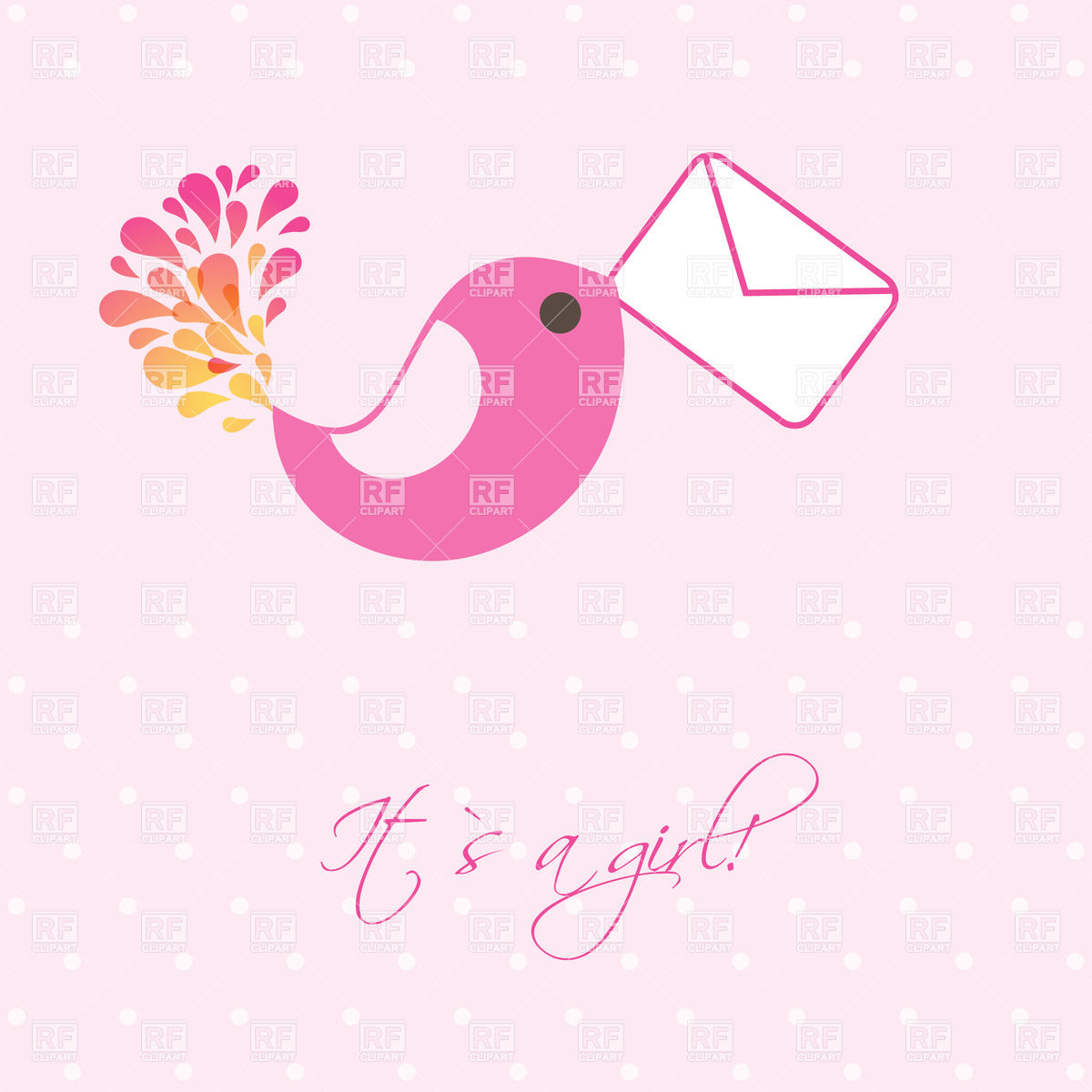 1200x1200 Cute Pink Bird Carrying Mail Envelope Vector Image Vector