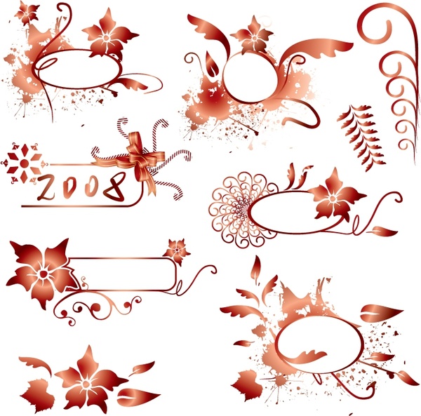 600x593 Decorative Design Elements Orange Flower Leaf Curves Shapes Free