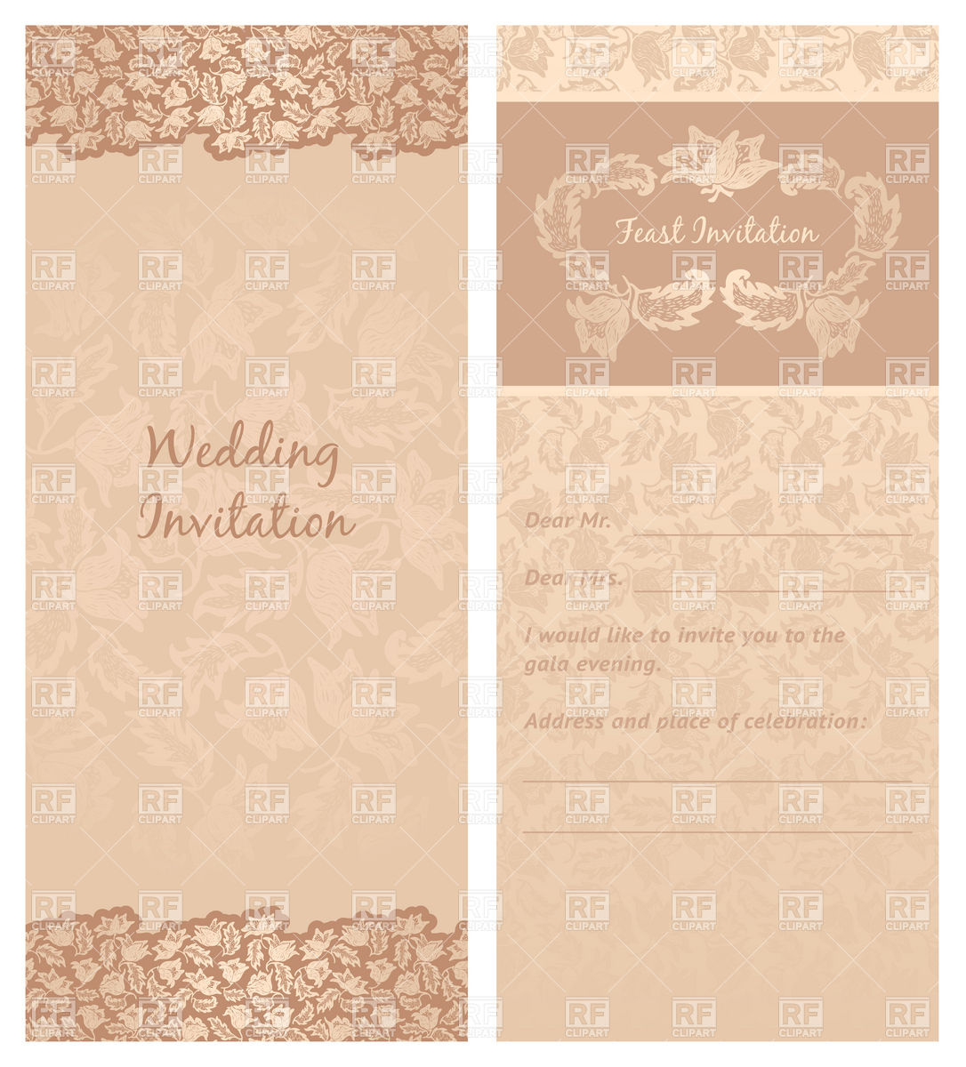 1086x1200 Vintage Wedding Invitation Or Greeting Card Template Download