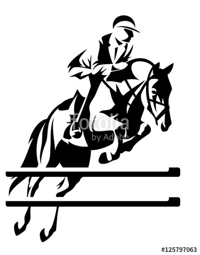 392x500 Show Jumping Equestrian Sport Black And White Vector Design With