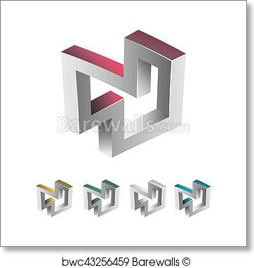 362x382 Art Print Of Impossible Shape. White Background. Colorful Trendy