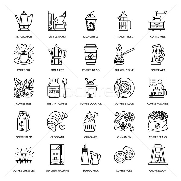 600x600 Vector Line Icons Of Coffee Making Equipment. Elements