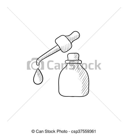 450x470 Bottle Of Essential Oil And Pipette Sketch Icon. Bottle Of