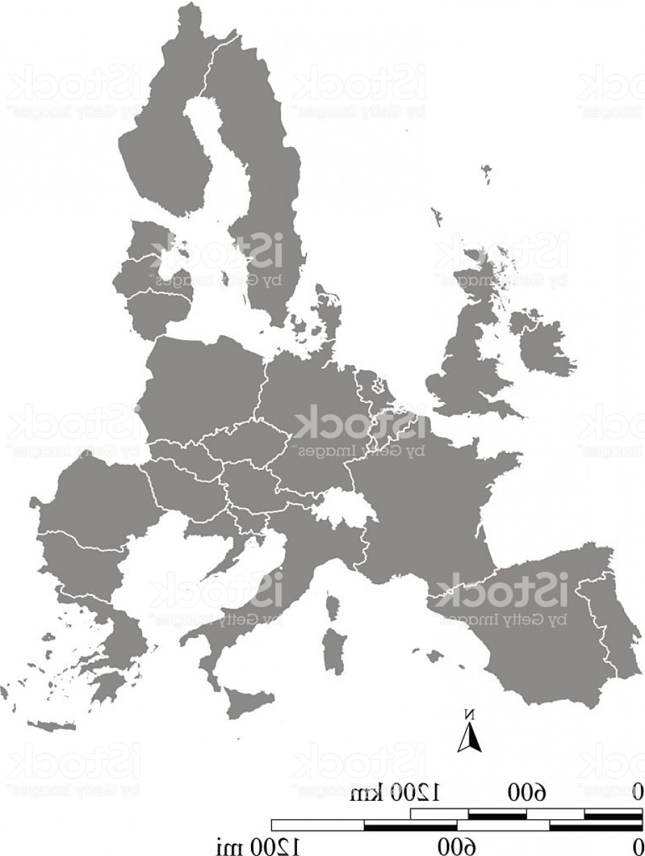 925x1228 European Union Map Outline Vector With Miles And Kilometers Scales