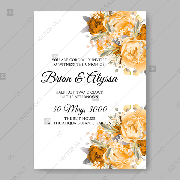 600x600 Vintage Wedding Invitation Vector Card Template Orange Watercolor
