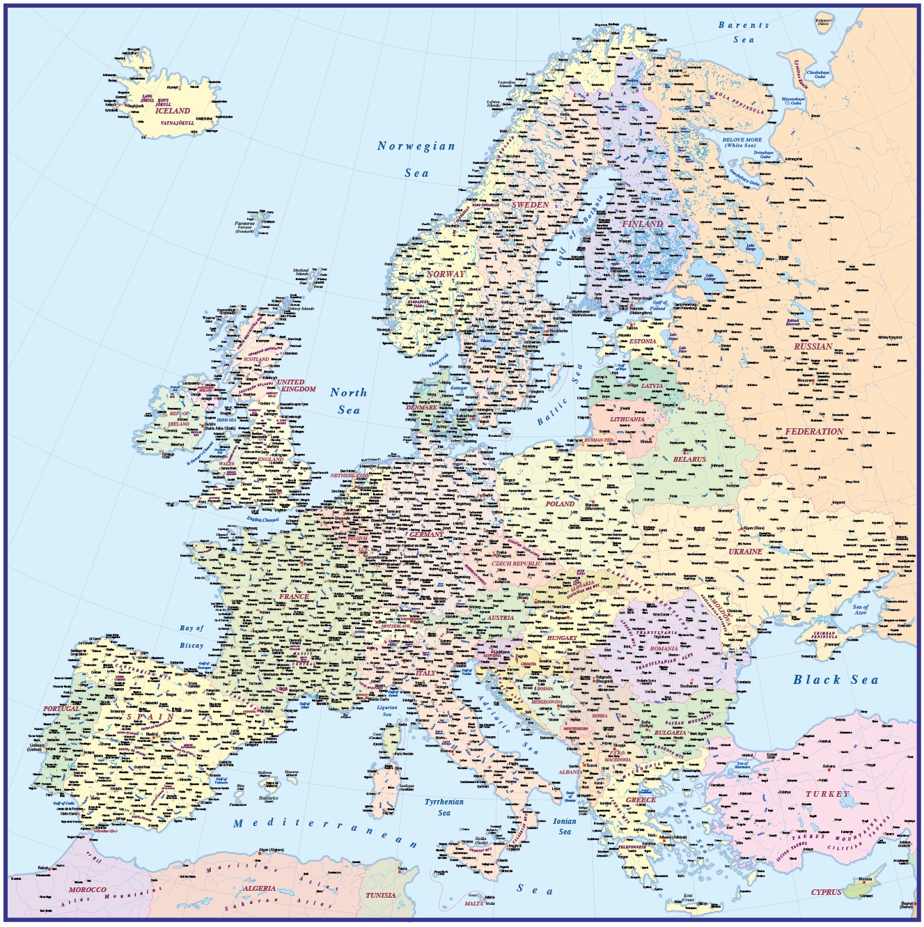 1327x1331 Vector Europe Map, Political Illustrator And Pdf Formats