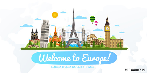 500x250 Welcome To Europe, Travel On The World Concept, Traveling Flat