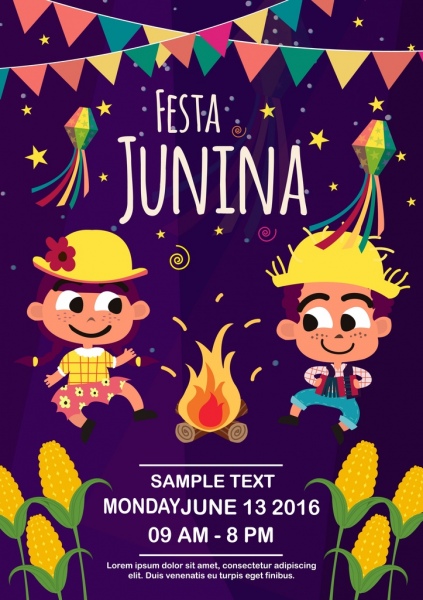 423x600 Event Poster Cute Kids Flame Ribbon Stars Decor Free Vector In