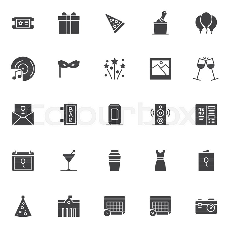 800x800 Event Vector Icons Set, Modern Solid Symbol Collection, Filled
