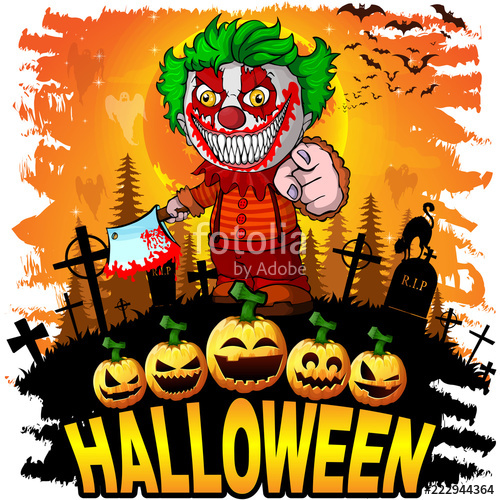 500x500 Halloween Design Template With Evil Clown. Vector Illustration