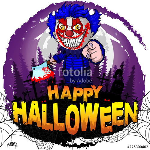 500x500 Happy Halloween Design Template With Evil Clown. Vector