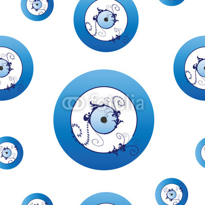 400x400 Seamless Pattern With Artistic Blue Evil Eye Vector On White