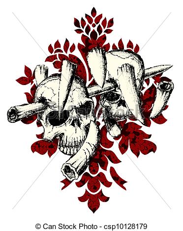 372x470 Vector. Evil Skull With Bones. Warning Sign.