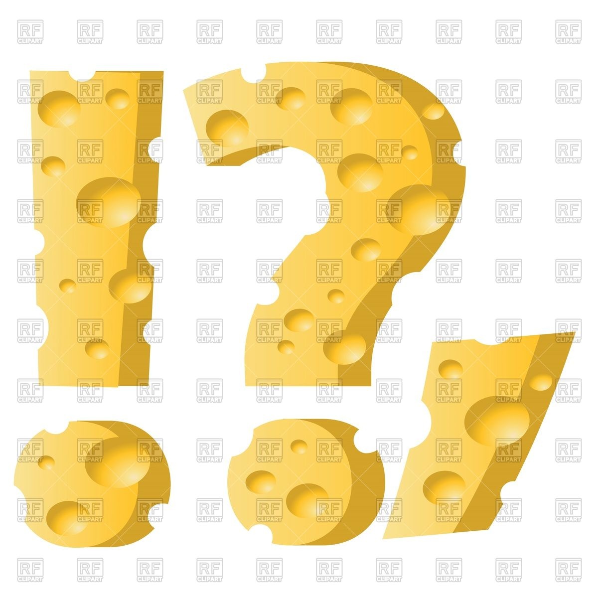 1200x1200 Font Made Of Cheese, Question Mark, Dot, Comma And Exclamation