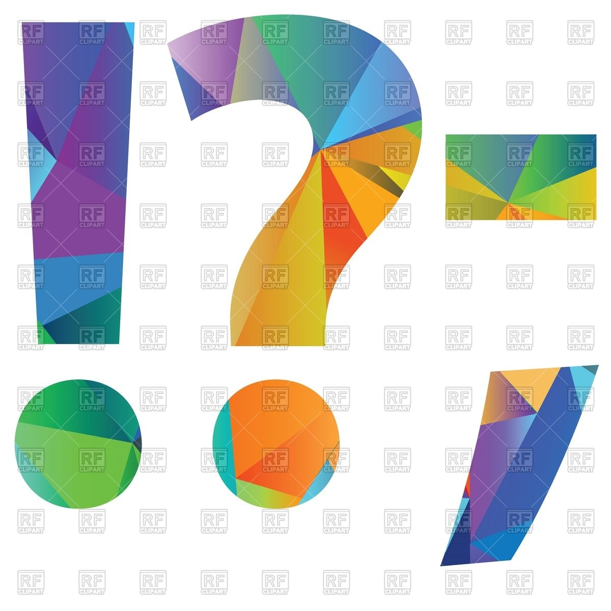 1200x1200 Motley Polygonal Font, Question Mark, Comma, Dash And Exclamation