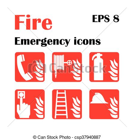 450x470 Fire Emergency Icons. Vector Illustration. Fire Exit. Vector Fire