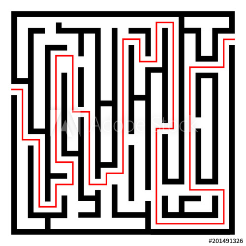 500x500 Labyrinth Black Icon With Red Entry And Exit.vector Illustration