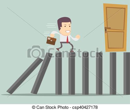 450x379 Man Run To Exit . Stock Vector Illustration.
