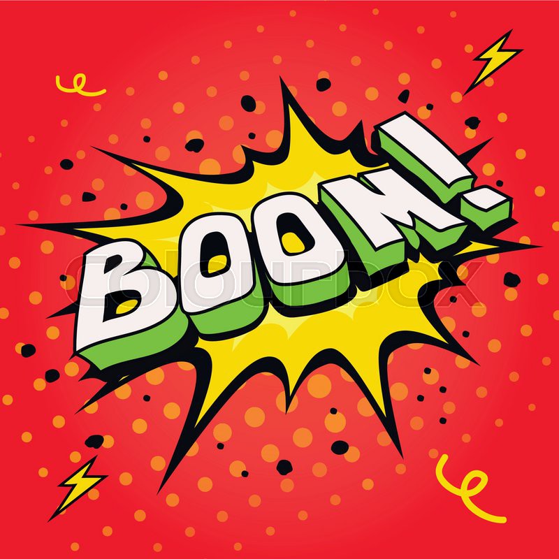 800x800 Boom. Comic Book Cartoon Explosion Vector Illustration. Stock