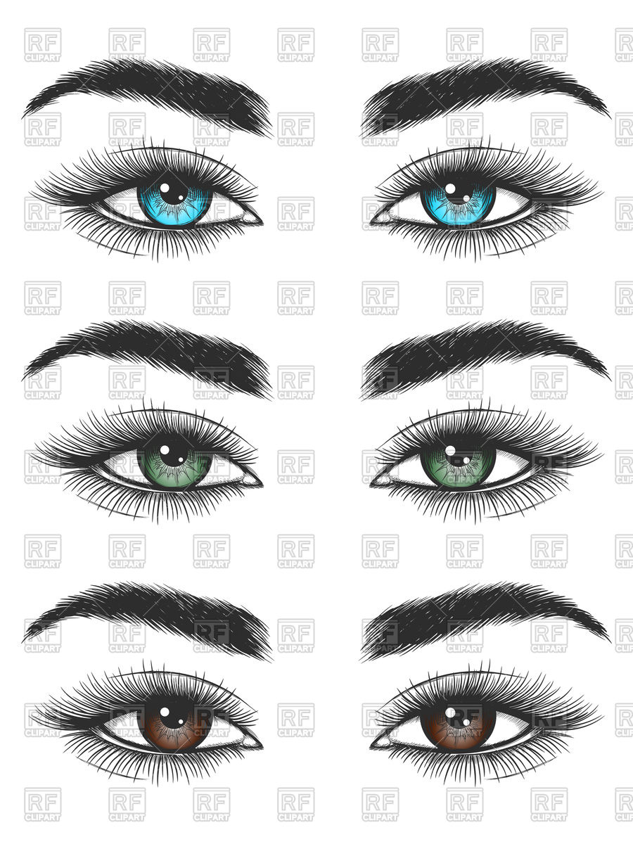 900x1200 Hand Drawn Look Of Blue, Green And Brown Female Eyes Isolated On