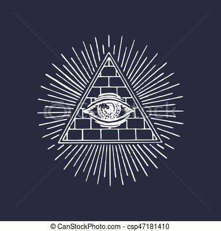 450x470 Freemasonry Pyramid All Seeing Eye. Engraving Masonic Logo. Vector