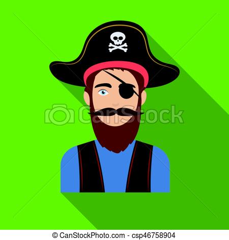 450x470 Pirate With Eye Patch Icon In Flat Style Isolated On White
