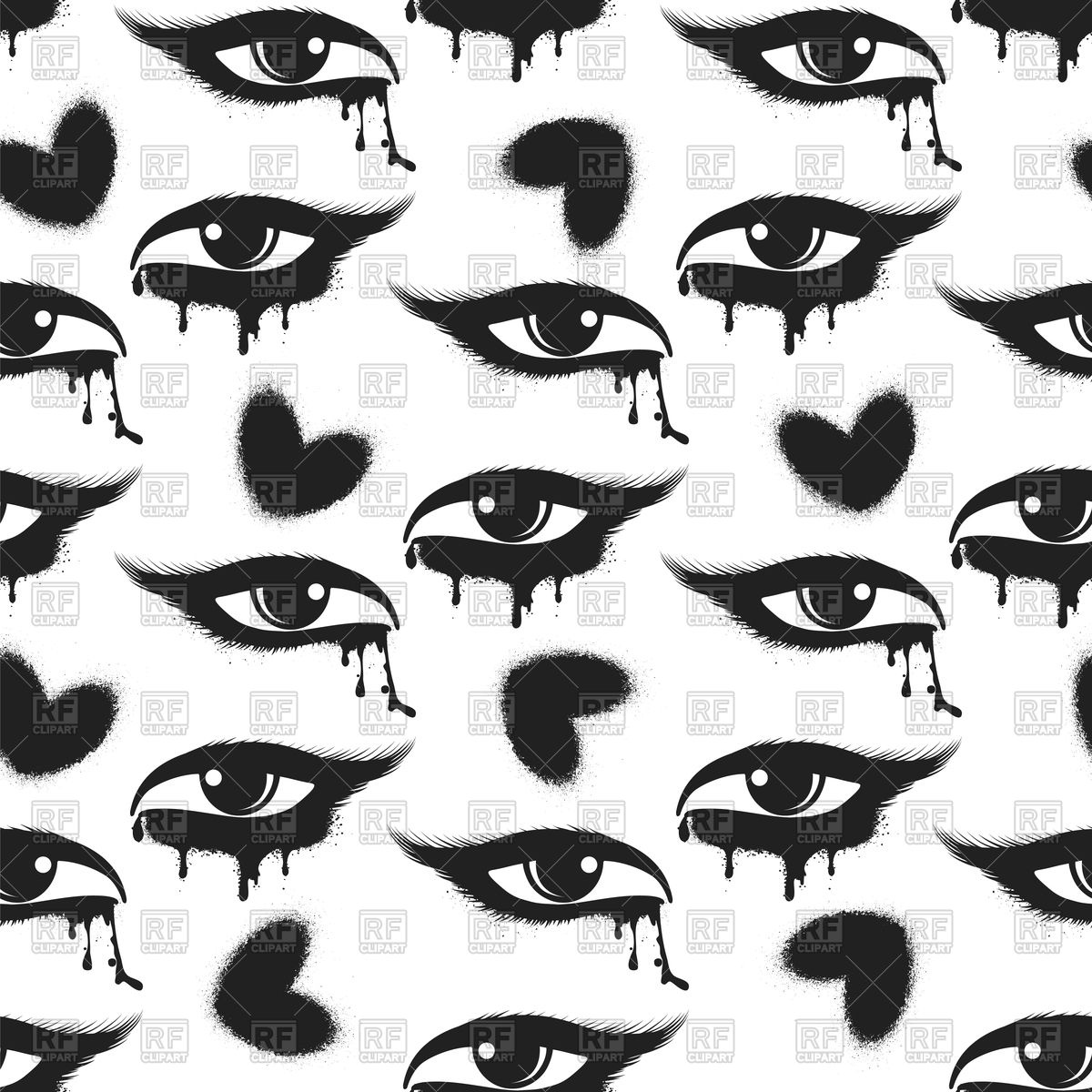 1200x1200 Seamless Pattern With Black Grunge Hearts And Tearful Eyes Vector