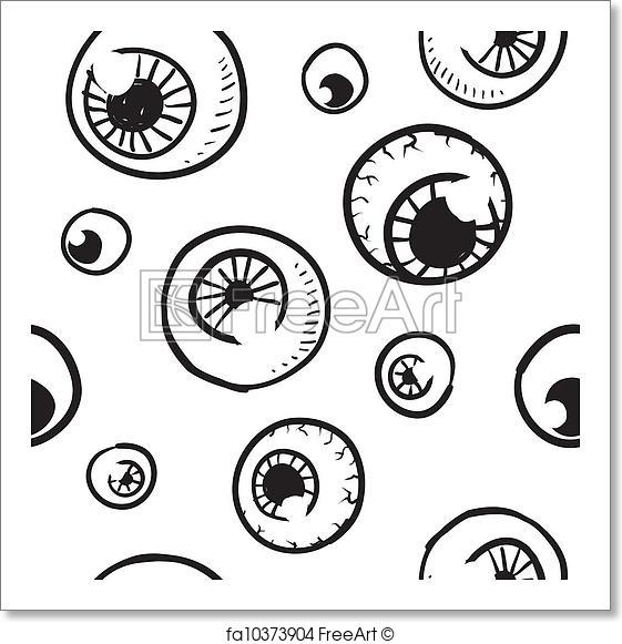 561x581 Free Art Print Of Seamless Eyeball Vector Background. Doodle Style