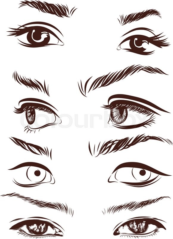 581x800 Set Of Woman Eyes, Lips, Eyebrows And Noses As Black Sketching