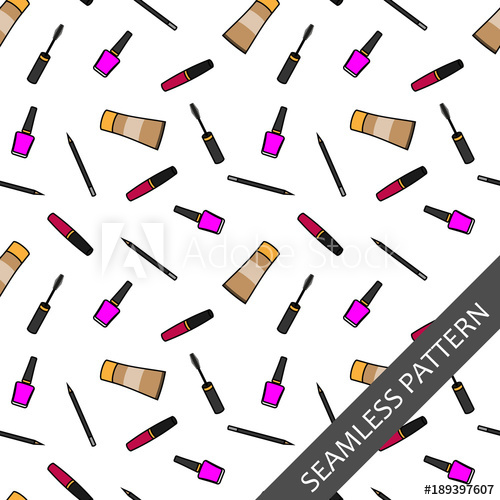 500x500 Seamless Pattern With Accessories For Makeup. Mascara, Lipstick