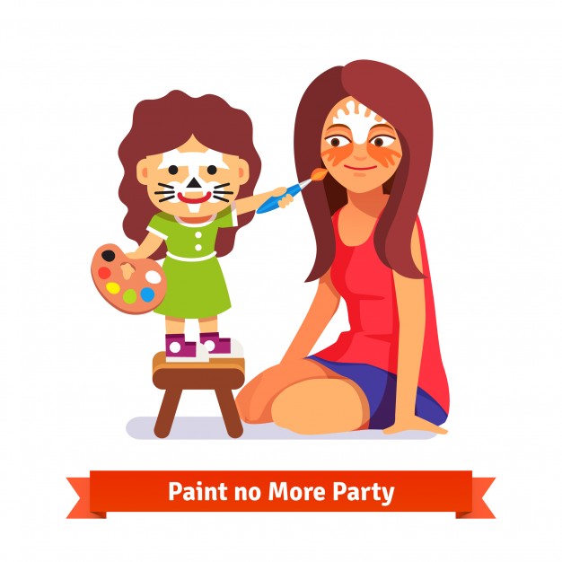 626x626 Face Painting Party. Girl And Her Teacher Vector Free Download