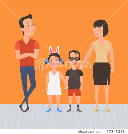 450x468 Family With Kids Face Painting Vector Illustration