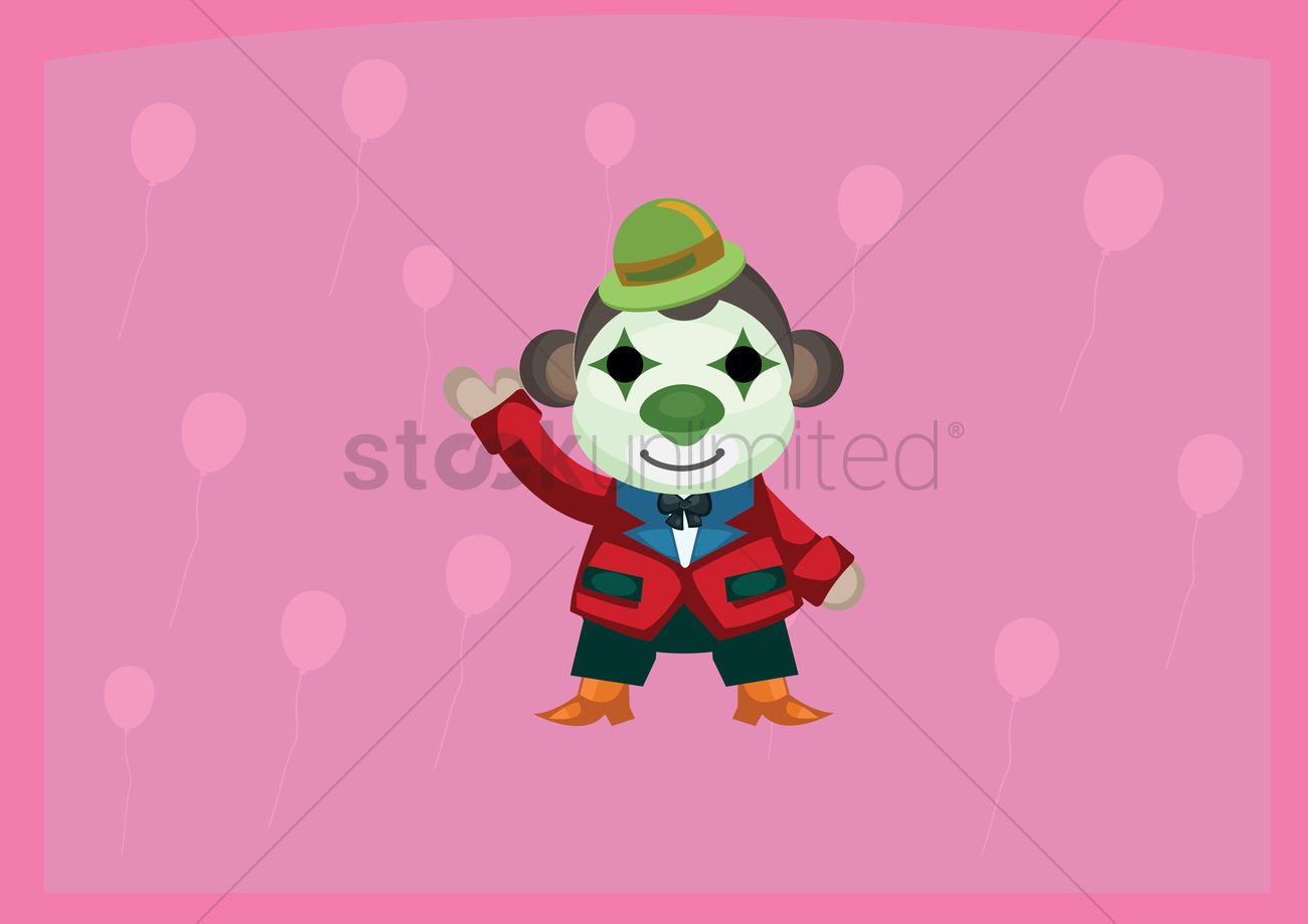 1300x919 Free Circus Monkey With Clown Face Paint Waving Vector Image