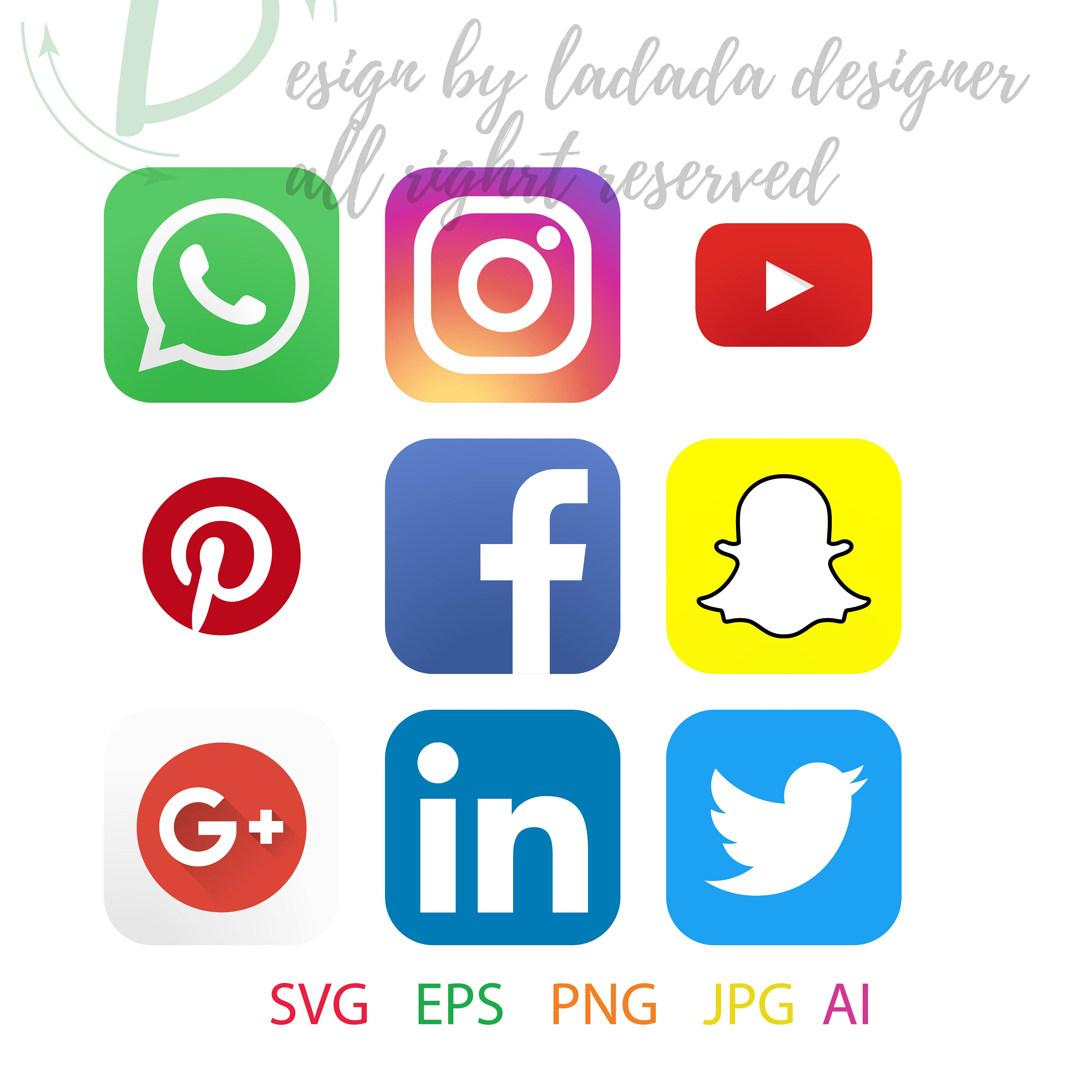 3000x2999 Social Icons Set For Facebook Instagram