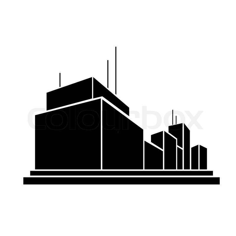 800x800 Modern Factory Business Office Building, Real Estate Silhouette