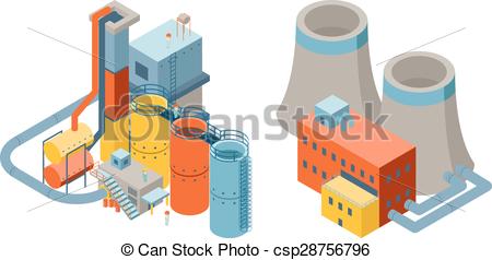 450x238 Industrial Factory Buildings, 3d Isometric Flat Icons. Nuclear And