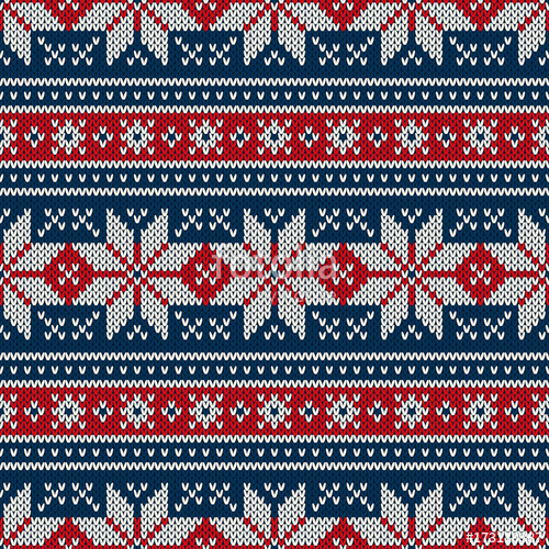 500x500 Winter Holiday Knitted Pattern With Snowflakes. Fair Isle Knitting