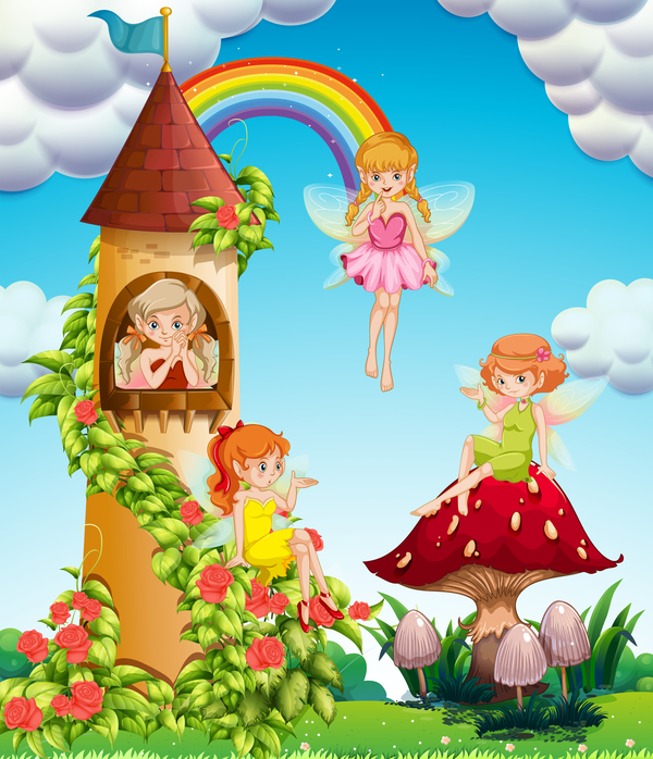 600x698 Cartoon Fairytale World With Fairy Vector Free Download