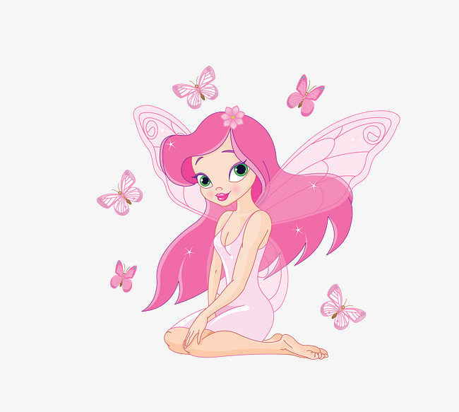 650x583 Vector Pink Dream Butterfly Around The Flower Fairy, Butterfly